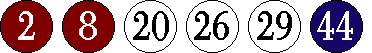 [02 08 20 26 29 44]