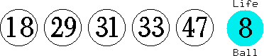 18 29 31 33 47 (08)