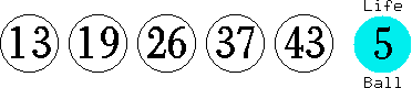 13 19 26 37 43 (05)