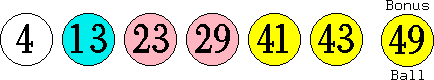 04 13 23 29 41 43 (49)