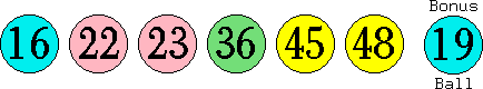 16 22 23 36 45 48 (19)