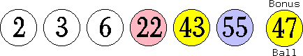 02 03 06 22 43 55 (47)